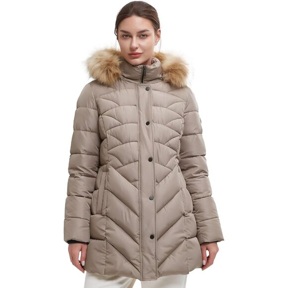 Women's Khaki Winter Warm Thicken Long Outwear Pockets Coat Parka Jacket